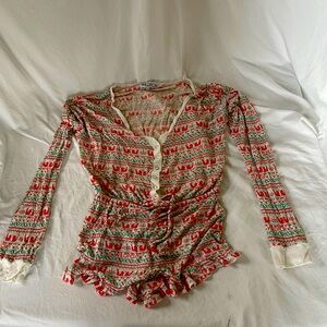 Wild fox Onesie Short Outfit Pajamas Long Sleeve Shorts size Large